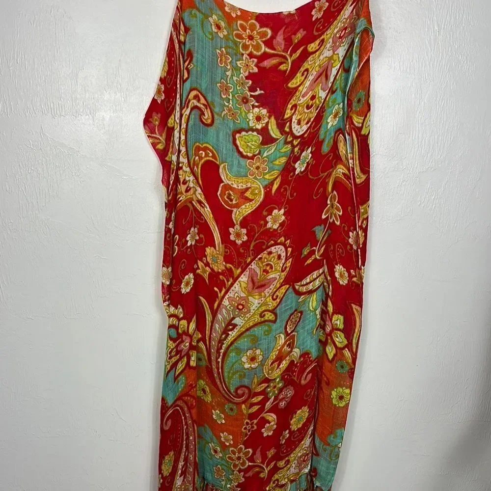 Vibrant Paisley Floral Print Fringe Trim Rectangle Scarf